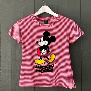 Disney Mickey Mouse Red and White Striped Kids Tee